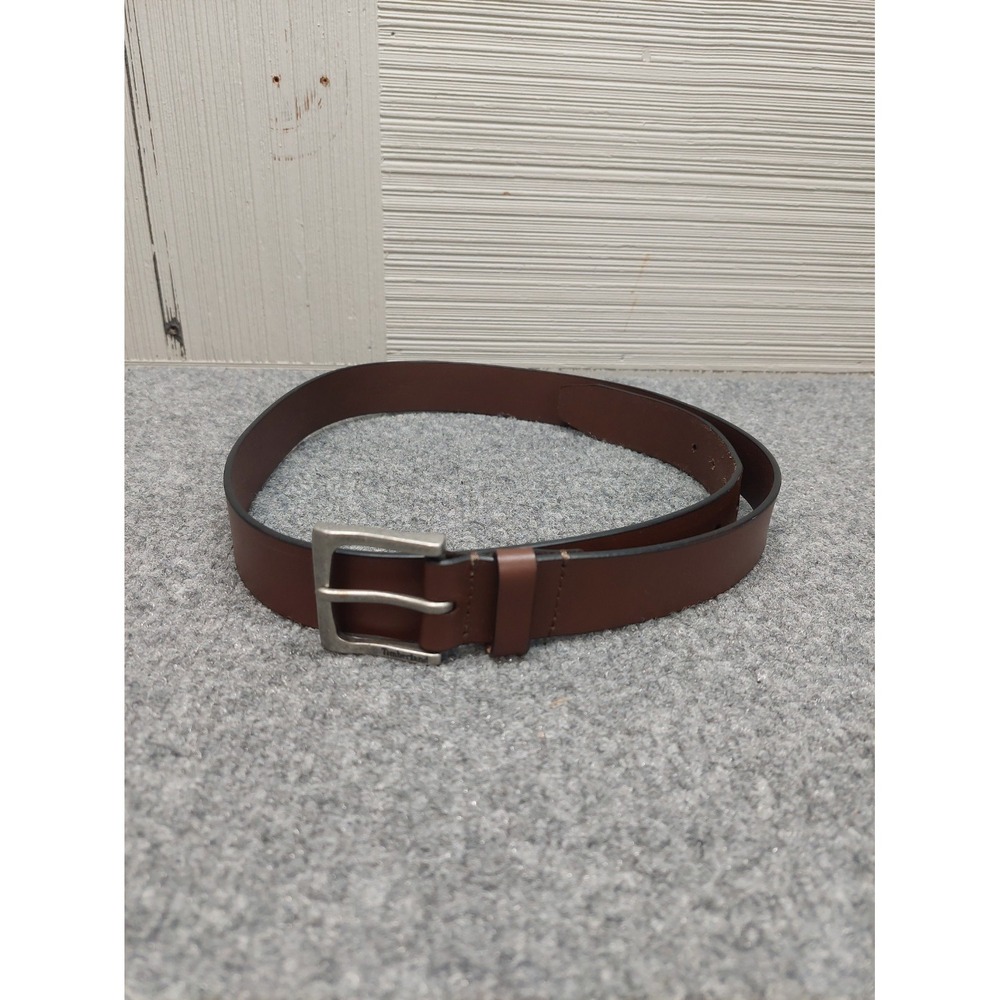 Timberland Men Dress Belt 38 Brown Genuine Leather Silver Square Buckle Business